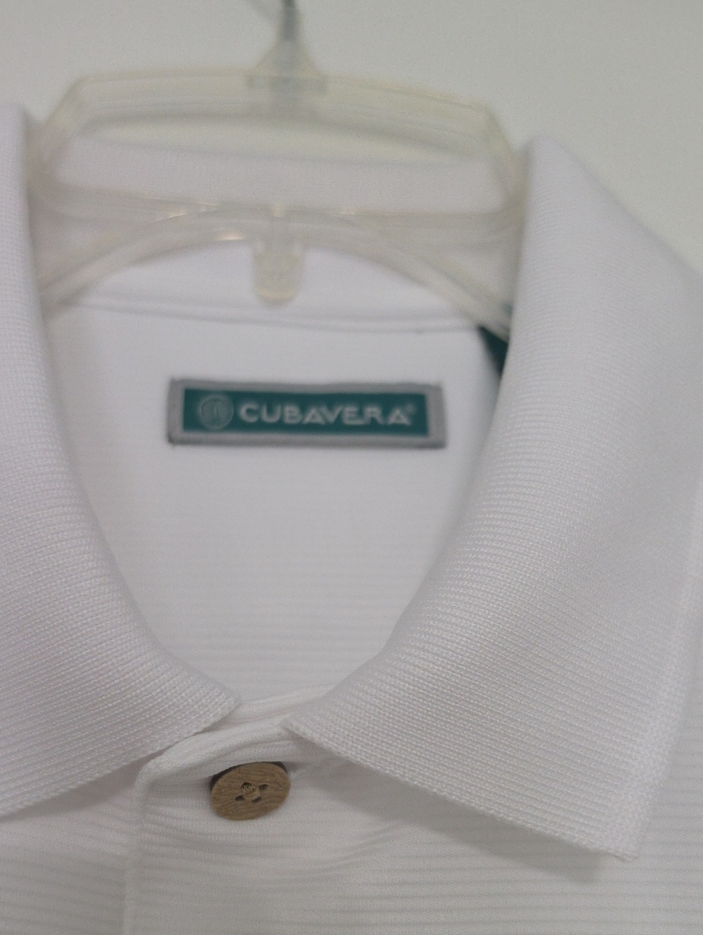 EUC Cubavera White Men's Polo with Wooden Button Accen.      Size Med